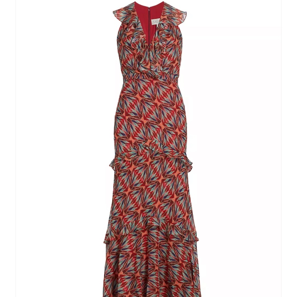 Saloni Rita Printed Silk Ruffle Dress